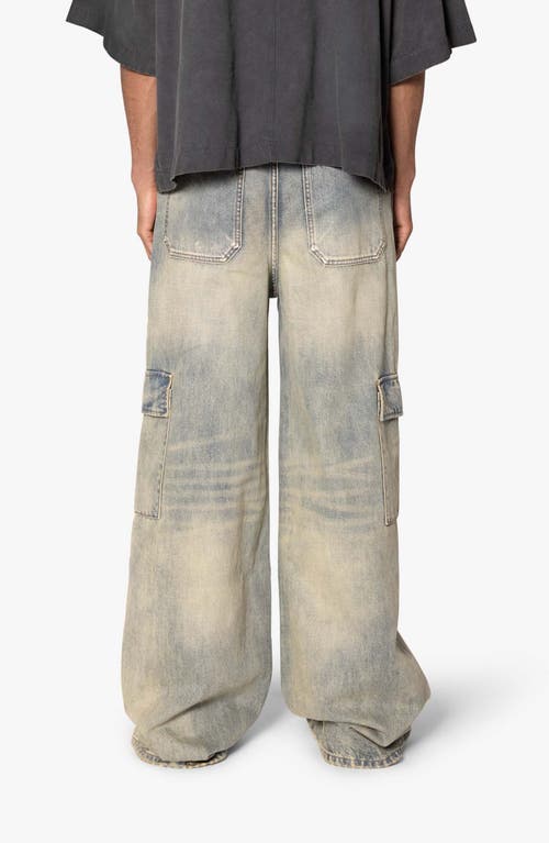 Mnml Void Baggy Denim Cargo Pants In Medium Blue