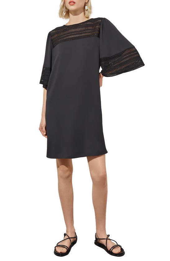 Shop Ming Wang Embroidered Detail Bell Sleeve Dress In Black