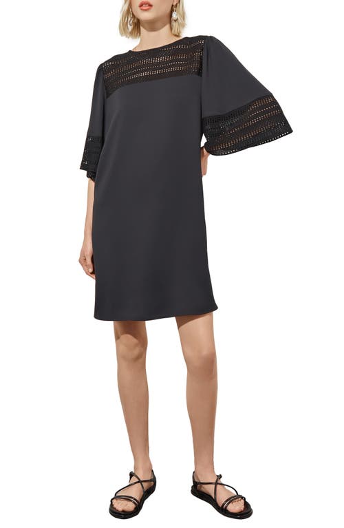 Embroidered Detail Bell Sleeve Dress in Black