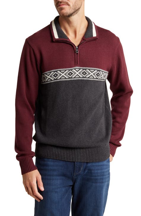 Fair Isle Partial Zip Cotton Sweater