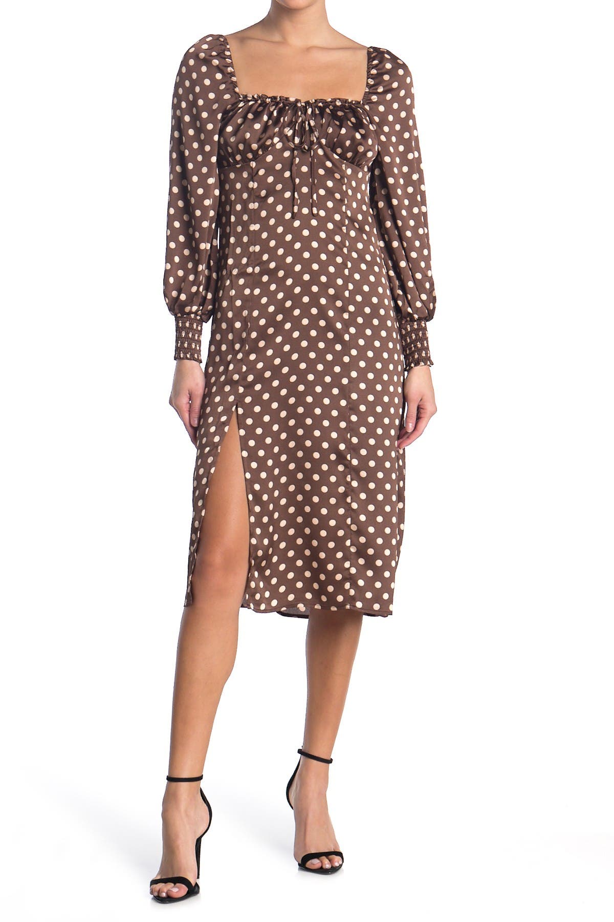 polka dot midi dress with sleeves