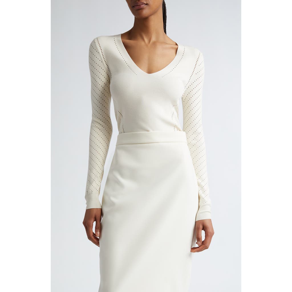 Max Mara Nadar V-neck Pointelle Stitch Sweater In Vanilla