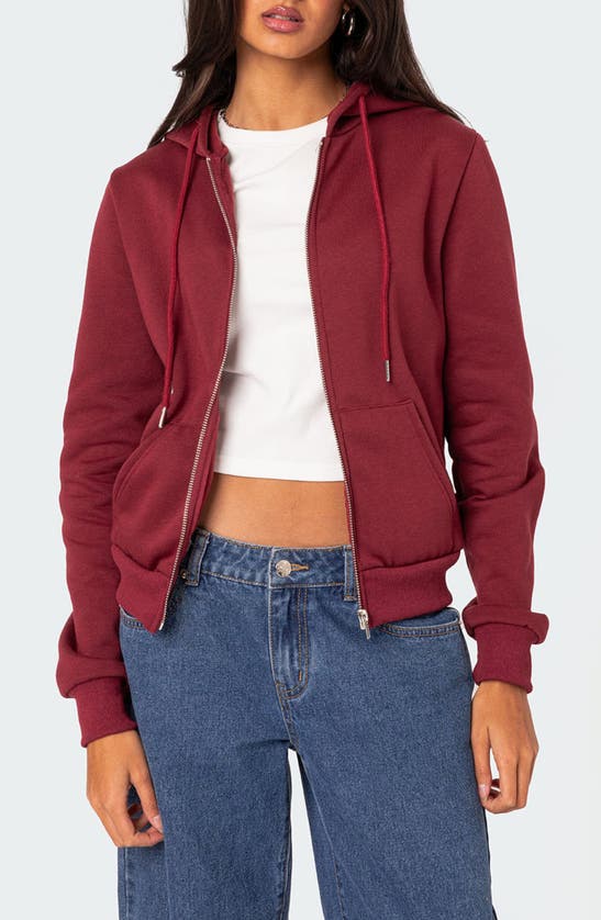 Shop Edikted Avery Zip Hoodie In Burgundy