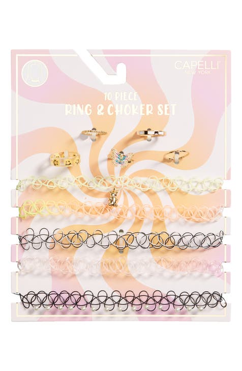 Kids' 10-Piece Choker Necklace & Ring Set