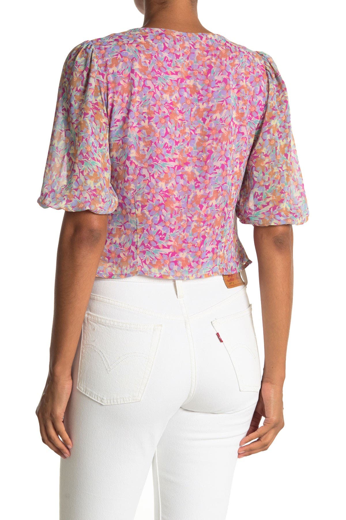 Lush Printed Button Ruched Blouse Nordstrom Rack