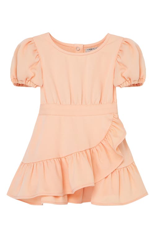 Habitual Kids Puff Sleeve Faux Wrap Dress in Light Peach