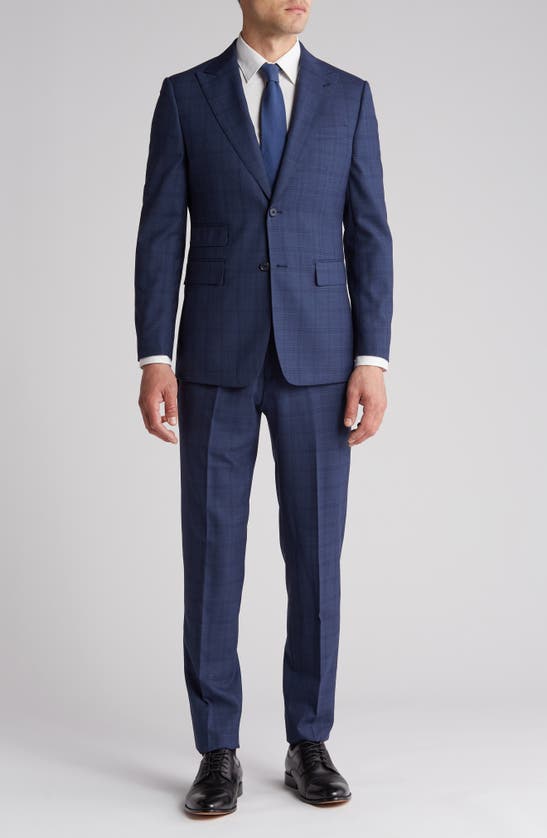 Shop English Laundry Plaid Trim Fit Wool Blend Two-piece Suit In Blue