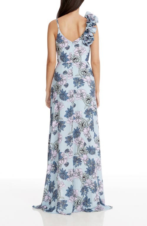 Dress The Population Camelia Floral Gown In Powder Blue Multi