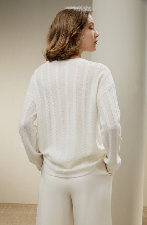 Lilysilk Semi-sheer Cable-knit Cashmere Sweater In White