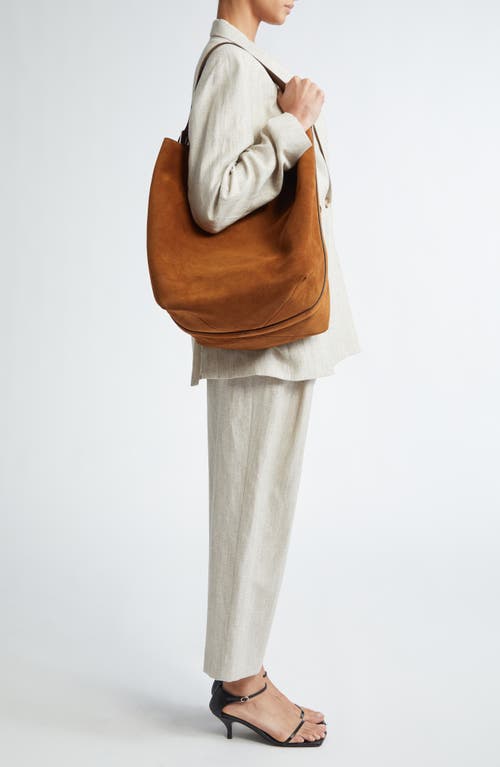 Shop Totême Toteme Belt Strap Suede Tote In Tan