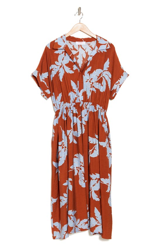 Renee C Floral Short Sleeve Dress In Rust