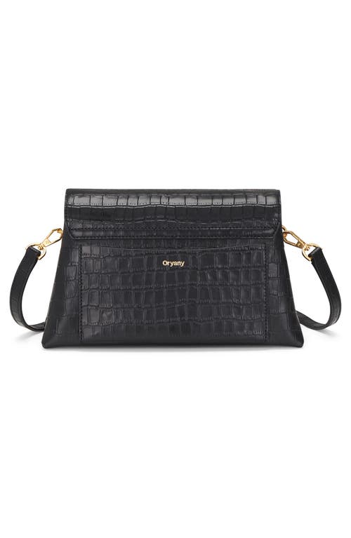 Shop Oryany Lottie Croc Embossed Leather Crossbody Bag In Black