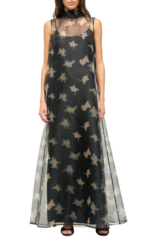 Shop Staud Albee Floral Sheer Overlay Maxi Dress In Botanical Shadows