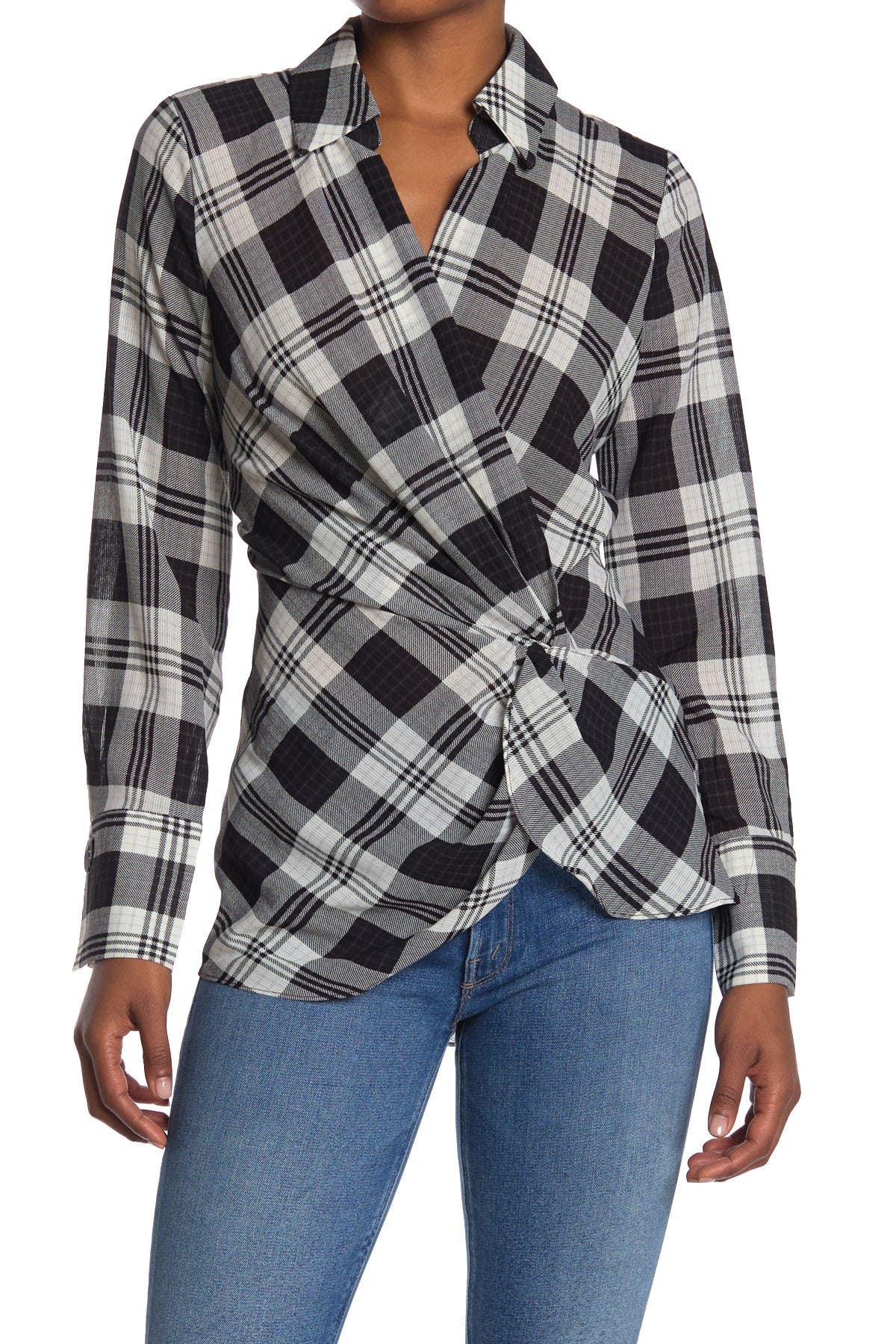 Laundry By Shelli Segal VNeck Plaid Print Crossover Blouse