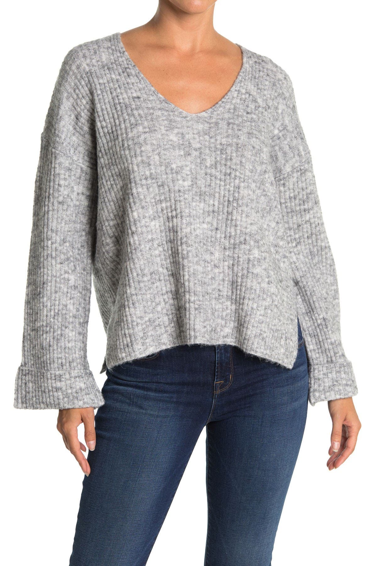 v neck bell sleeve sweater