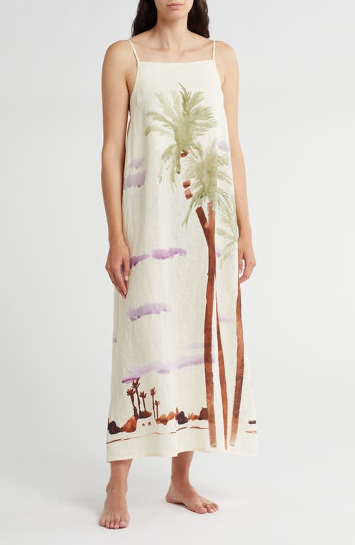 Shop Desmond & Dempsey Print Square Neck Nightgown In Mirage Linen Cream