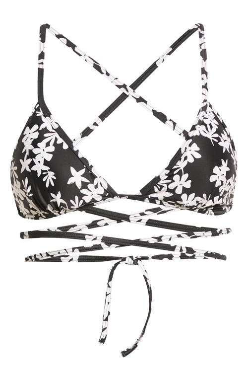 lemlem Sea Floral Triangle Wrap Bikini Top in Black