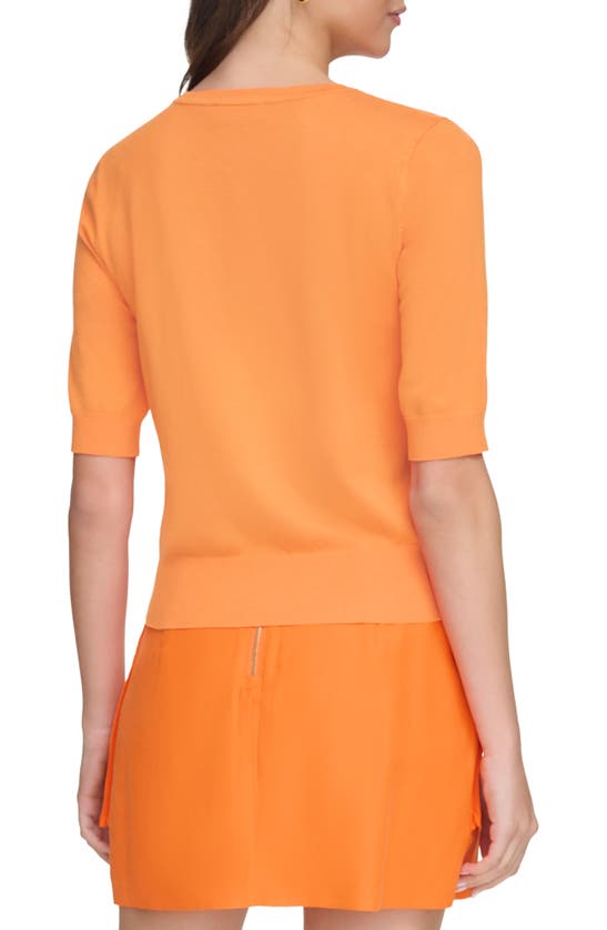 Shop Dkny Sheer Mesh Illusion V-neck Sweater In Orange Blossom