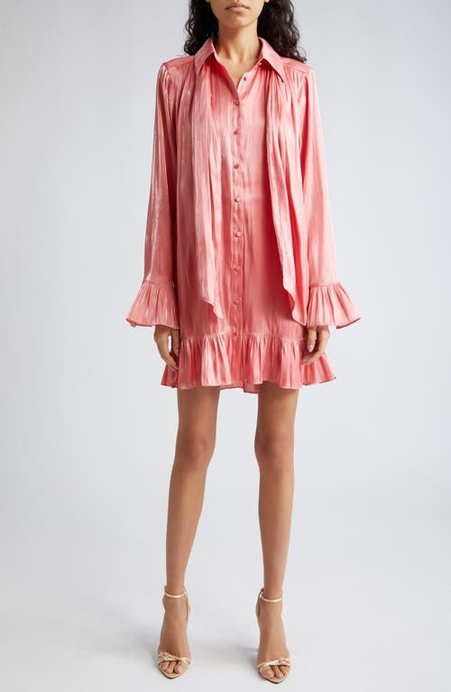 Cinq à Sept Iva Metallic Tie Neck Long Sleeve Shirtdress Ardent Coral at Nordstrom,