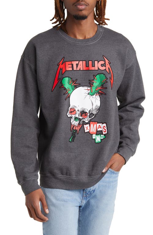 Metallica Christmas Cotton Graphic Sweatshirt in Black Pigment Wash