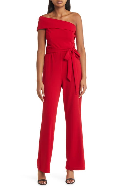 Marina One-Shoulder Belted Jumpsuit in Red 