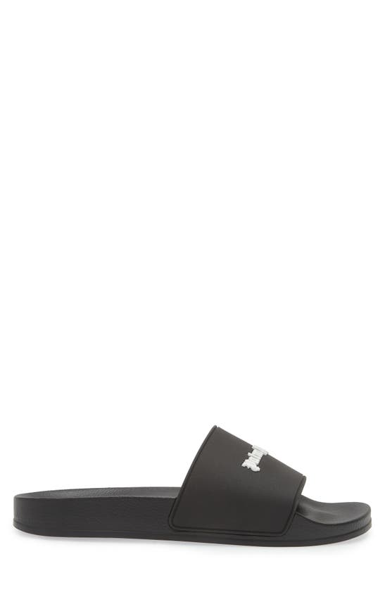 Shop Palm Angels Essential Logo Pool Slide Sandal In Black White