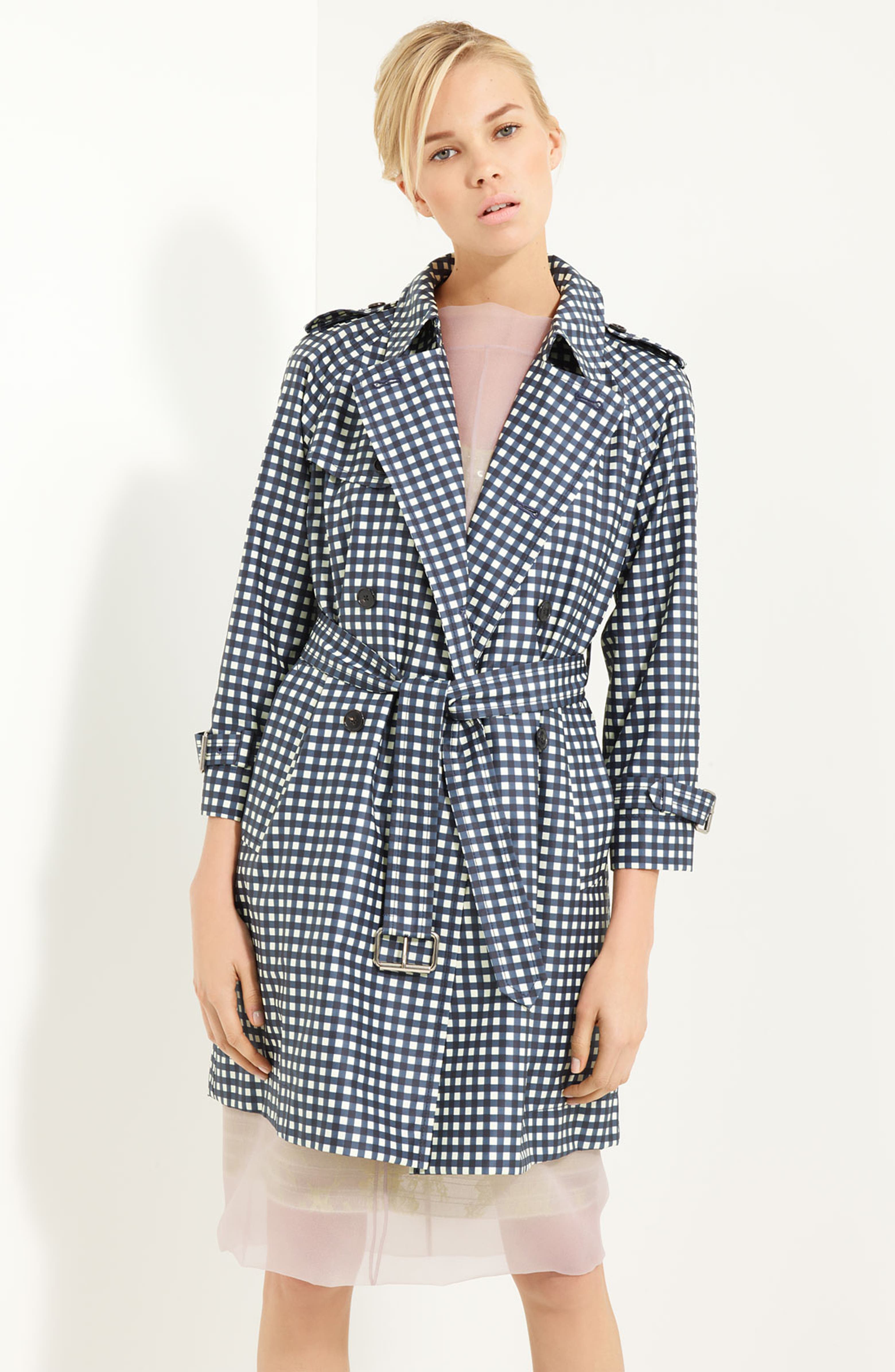 MARC JACOBS Gingham Print Coated Silk Trench Coat | Nordstrom