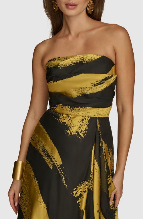 Shop Donna Karan New York Metallic Brushstroke Print Strapless Gown In Black/gold