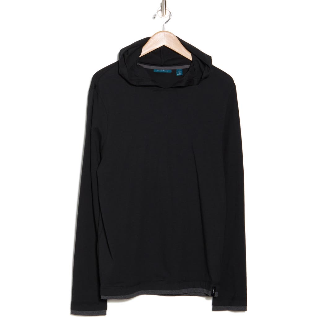 Perry Ellis Double Layer Cotton Hoodie In Black