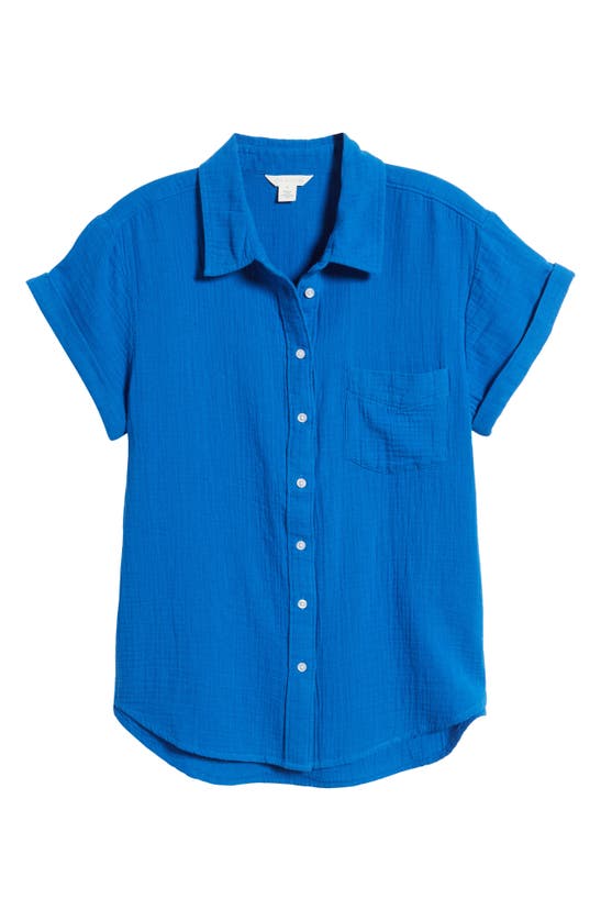 Shop Caslon Cotton Gauze Camp Shirt In Blue Marmara