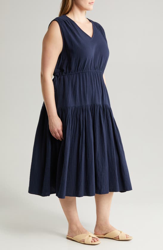 Shop Caslon (r) Tiered Cotton Midi Dress In Navy Blazer