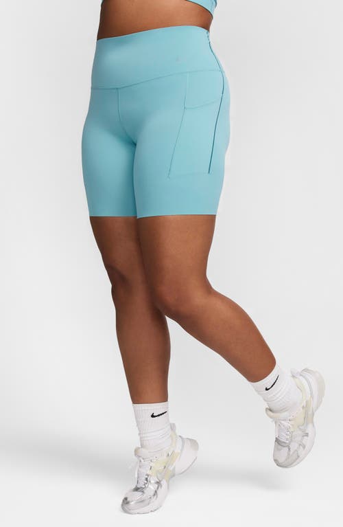 Shop Nike Dri-fit High Waist Bike Shorts In Denim Turquoise/black