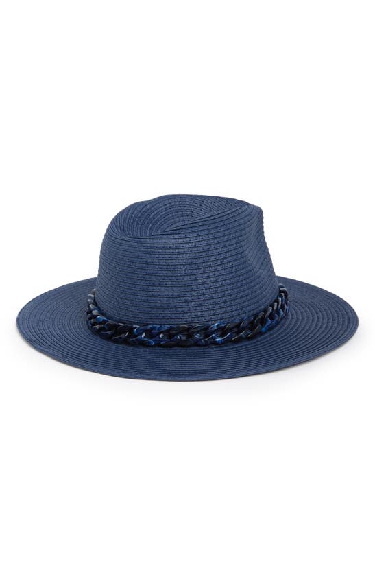 Shop Vince Camuto Resin Chain Straw Panama Hat In Navy