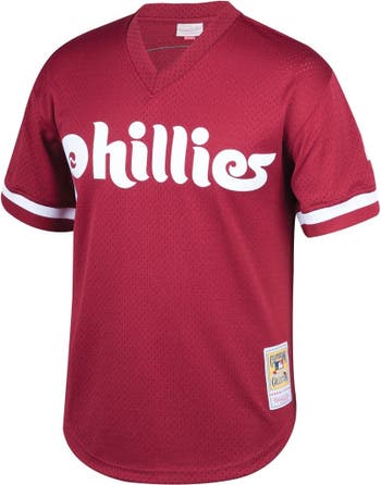 Mitchell & Ness Youth Burgundy Cooperstown Collection Mesh Batting Practice Jersey - Philadelphia Phillies - Lenny Dykstra