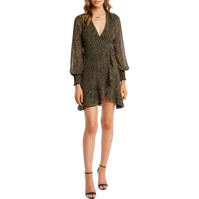 Bardot Zebra Long Sleeve Wrap Minidress, Green