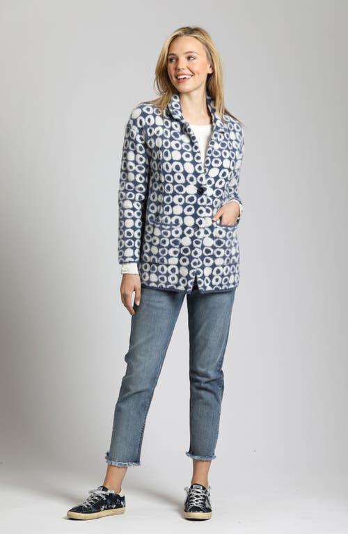 Apny Abstract Dot Cozy Cardigan In Blue/white