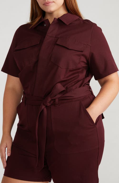 Universal Standard Tie Belt Stretch Twill Romper In Black Cherry
