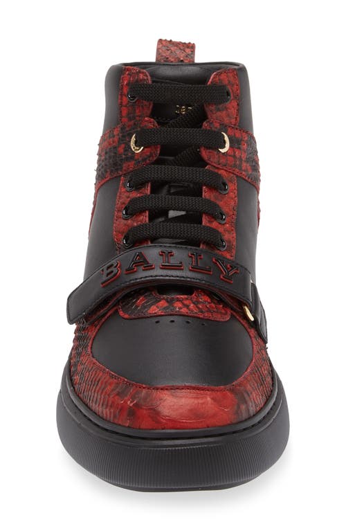 Shop Bally Merryk Snakeskin Embossed High Top Sneaker In Red/black