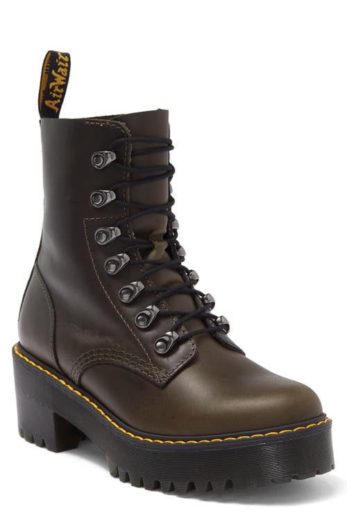 Dr. Martens Leona Orleans Leather Lug Sole Combat Boot in Dark Taupe