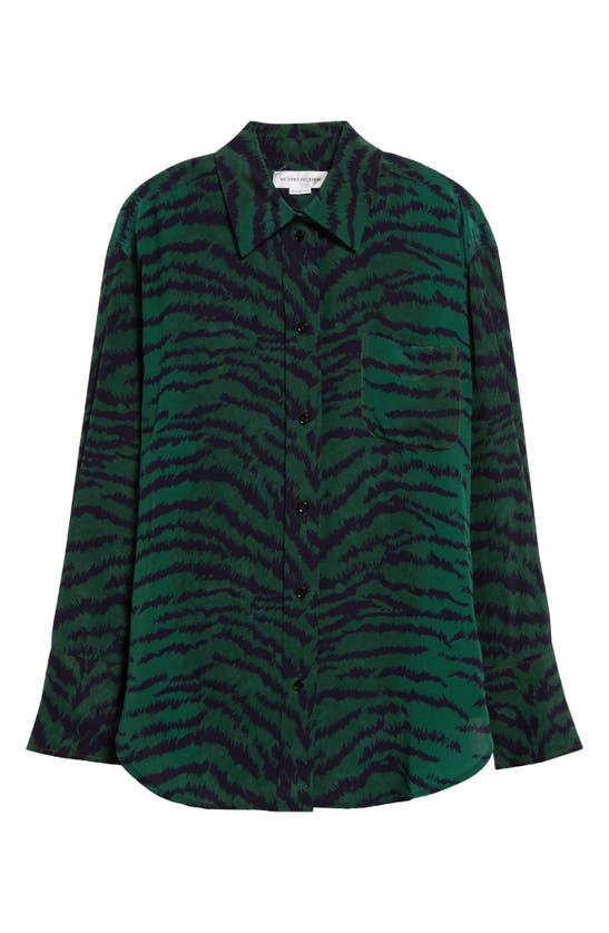 Shop Victoria Beckham Tiger Stripe Silk Button-up Shirt In Tiger Allover - Green/ Navy