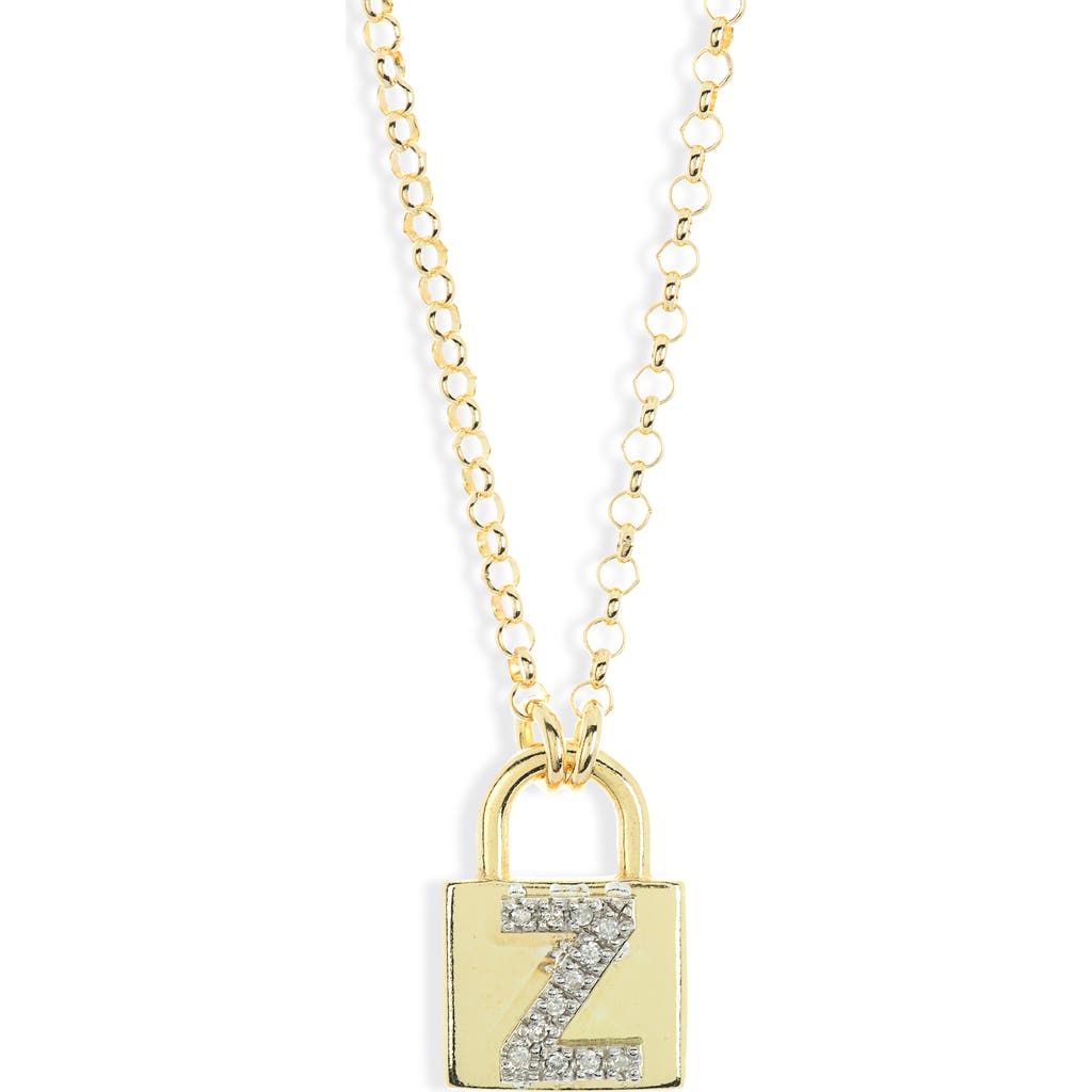 Meshmerise Diamond Padlock Initial Pendant Necklace In Yellow-z