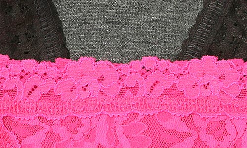 Shop Hanky Panky Lace Brazilian Bikini Panties In Heather Granite/fiesta Pink
