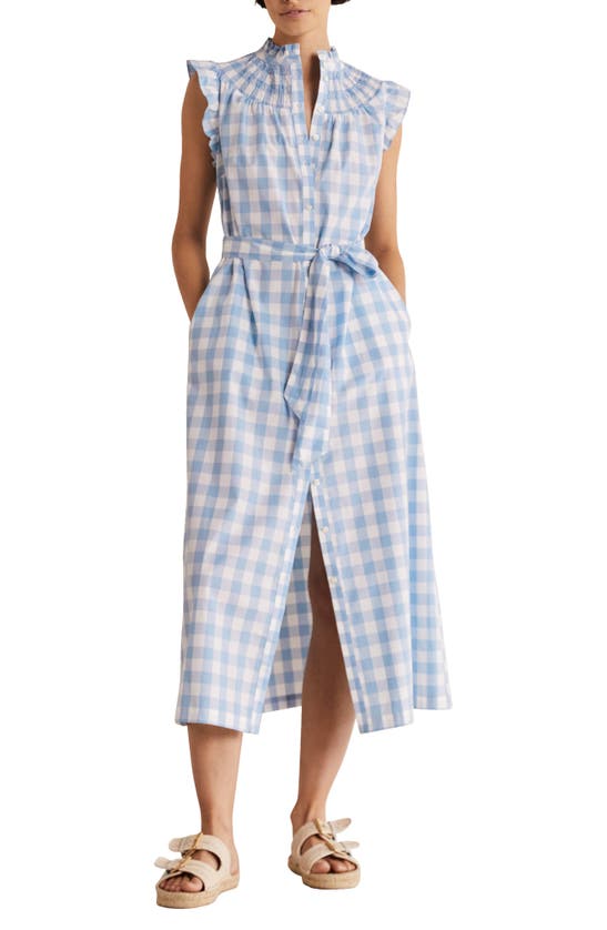 Boden Gingham Smocked Midi Shirtdress In Dusty Blue Gingham | ModeSens