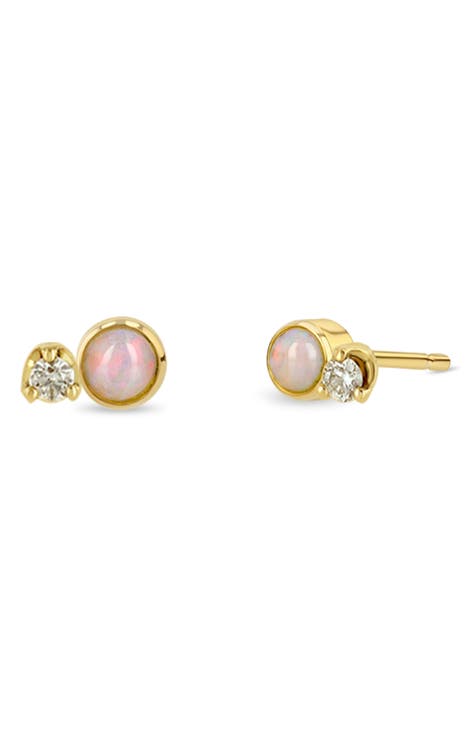 Opal & Diamond Stud Earrings