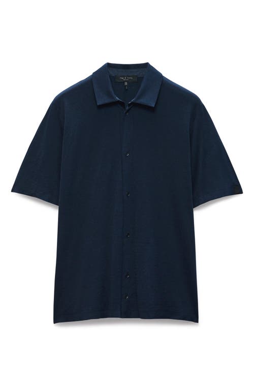 Shop Rag & Bone Banks Knit Short Sleeve Button-up Shirt In Navy