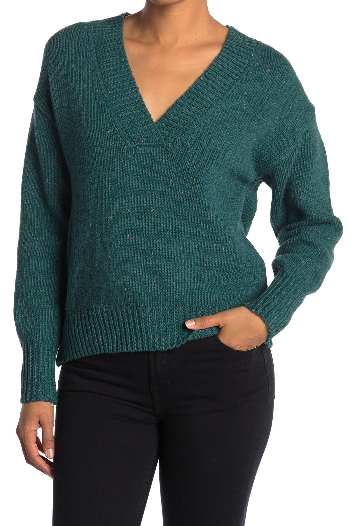 Abound Weekend V-neck Flecked Pullover Sweater In Turquoise/aqua9