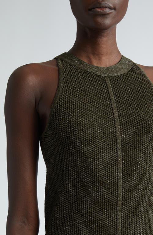 St John Metallic Mesh Knit Halter Midi Dress In Cypress