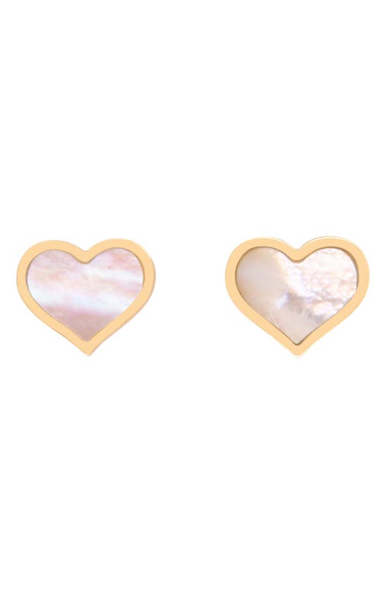 House Of Frosted Heart Stud Earrings In Gold/ Mother Of Pearl