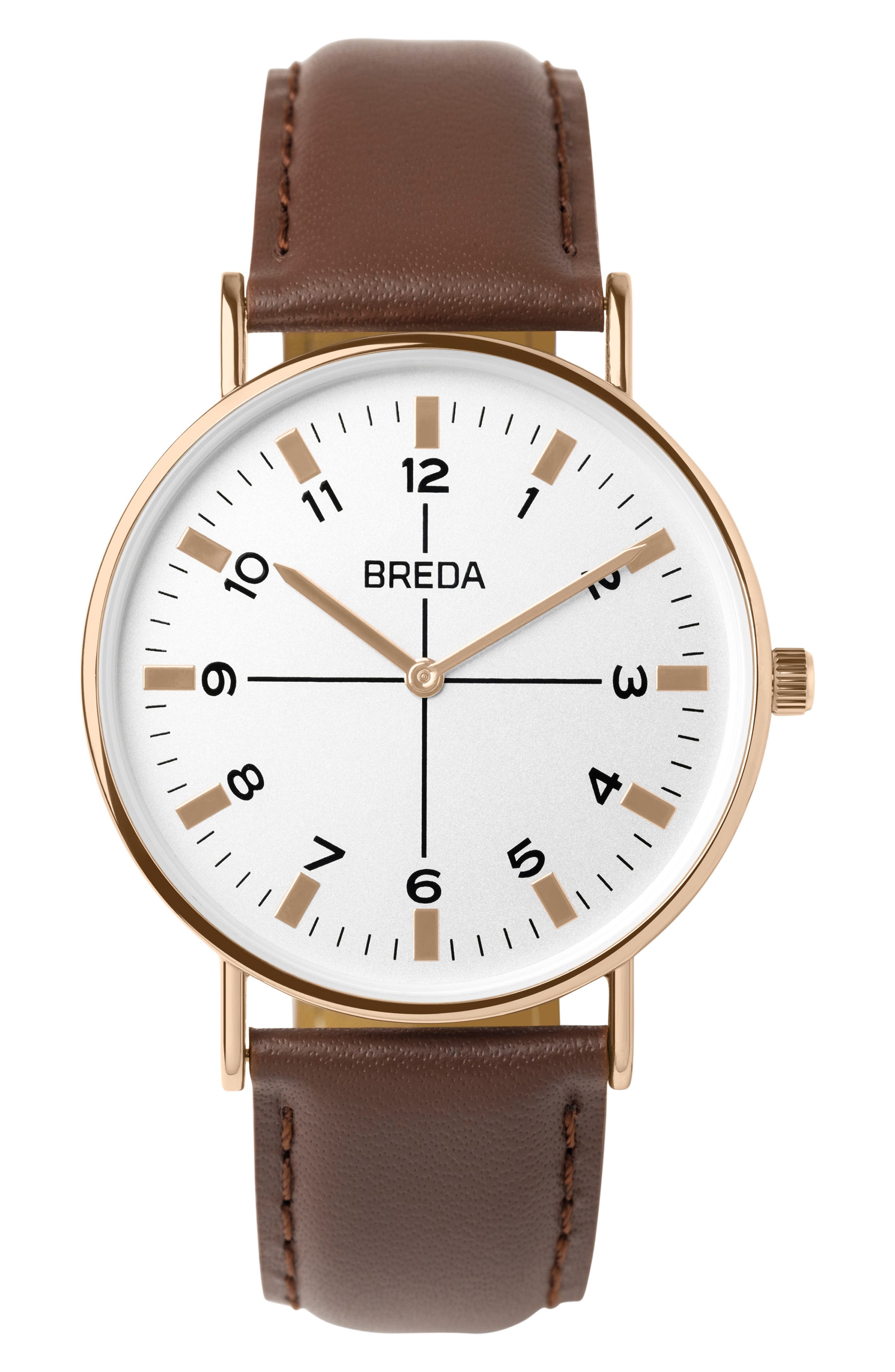BREDA Belmont Slim Leather Strap Watch, 40mm Nordstrom