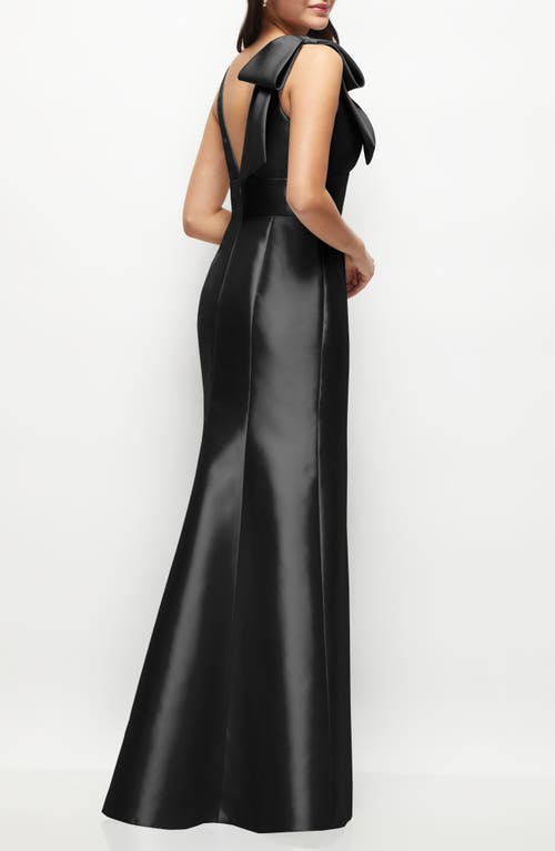 Shop Alfred Sung Bow Detail Sleeveless Satin Twill Trumpet Gown In Black